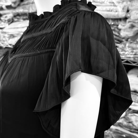NWOT Joie Flutter Sleeve Shirred Bodice Ruffle Neck Pleated
Black Top - Picture 3 of 5
